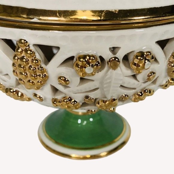 VTG MCM Italian Porcelain Compote Lid Candy Dish Nut Bowl 6” Pierced Marked #499 - Picture 6 of 12